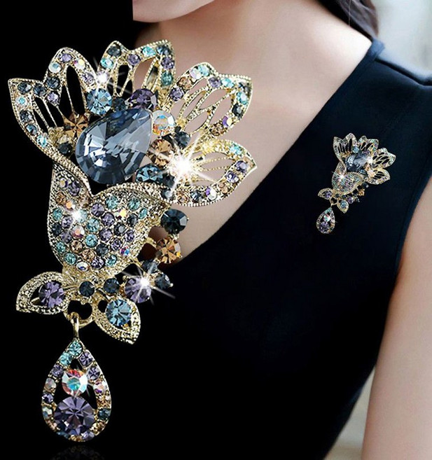 고급스럽고 상큼한 큐빅 브로치 패션 옷핀 니트 코트 가디건 스카프 고급 액세서리녀