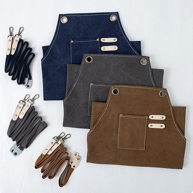 애견 미용 미용실 어린이집 보육 교사 바리스타 캔버스 앞치마, 브라운, 1개