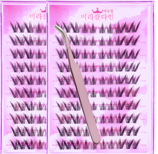 1+1 미라클다인 풀필요 없는 깜빡 200가닥 노글루 인조속눈썹 11-12mm, 2개, 노글루속눈썹(귀여운토끼 )