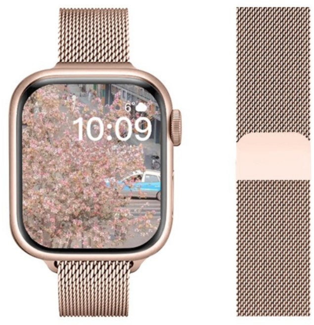 Fegwilde 애플워치 호환 슬림 메탈 자석형 정품밀레니즈 루프 스트랩 46/41/40/38/49/45/44/42mm 11 10 9 8 3 울트라1/2/3 SE1/2/3 밴드, 로즈골드