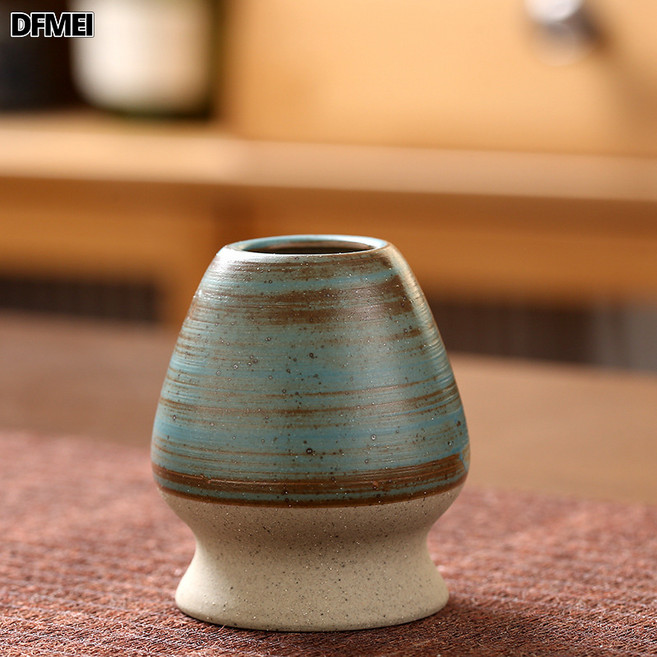 DFMEI 抹茶碗陶瓷茶具配件茶筅立套組日式茶道宋代點茶藝工具沙拉特色碗, 1個, 茶筅立-半釉線藍, 參考詳情