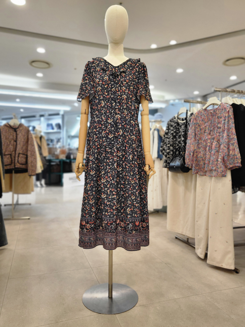 써스데이아일랜드 플라워 브이넥 보더 믹스 원피스 T254MOP252W