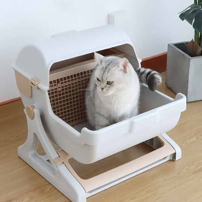 우아지오 반자동 고양이 화장실, 베이지, 1개