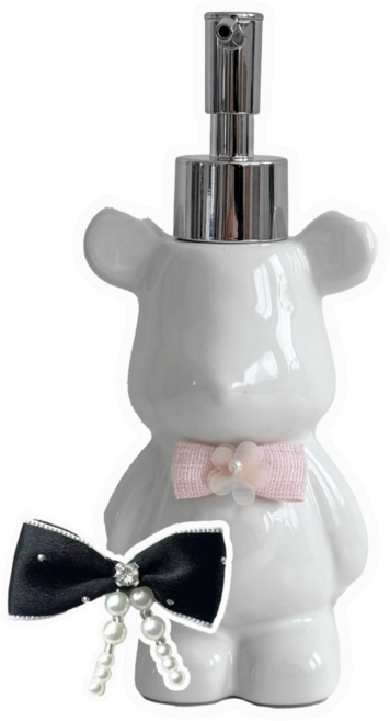 하루르르 주방세제 핸드워시 싱크대 디스펜서, 화이트 곰돌이+리본 2개, 1세트