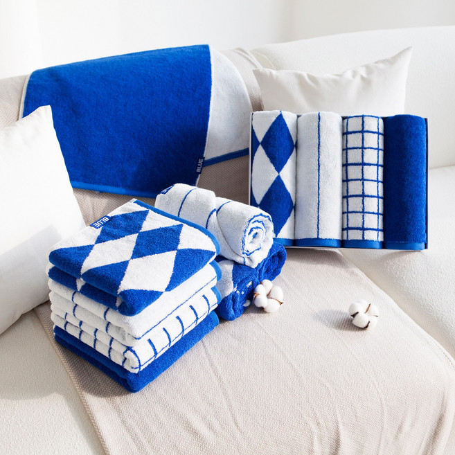 무한타올 블루수건 모달 코마사 30수 200g 세면타올 감성수건 국내생산, 1개