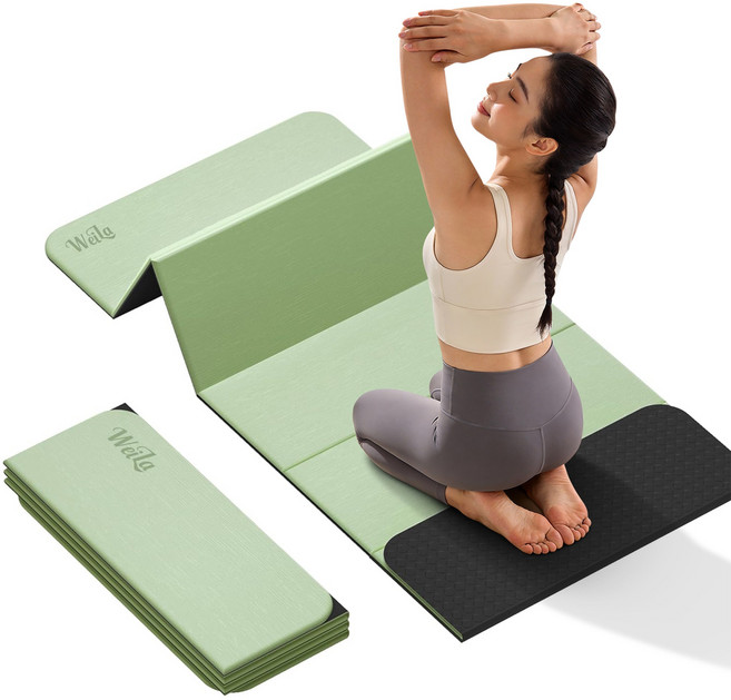 12mm 두꺼운 접이식 요가매트 미끄럼방지 TPE 무릎을 보호하는 운동패드, 1개, 녹색 + 검은색