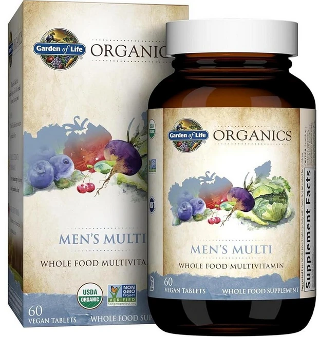 멀티 비타민 종합 식품 가든 오브 라이프 스 남성용 홀푸드 멀티비타민 60정 비건 미네랄 인증된 남성, Unflavored, 1개 - 쿠팡