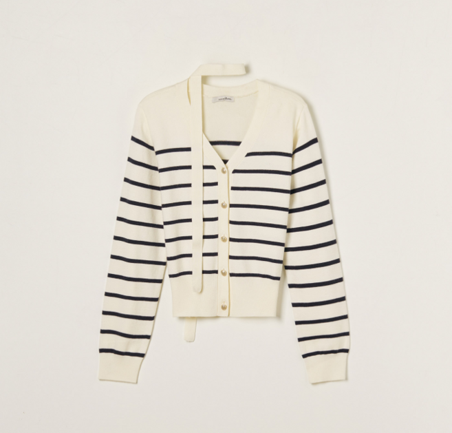 로엠 여성용 스트라이프 금장단추 가디건