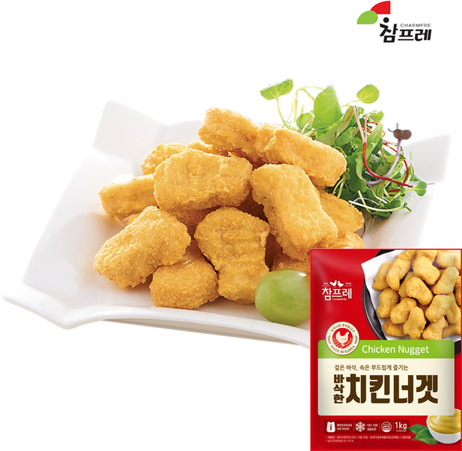 참프레-바삭한 치킨너겟1kg 분쇄육이아닌 육계를 그대로, 2개, 1kg