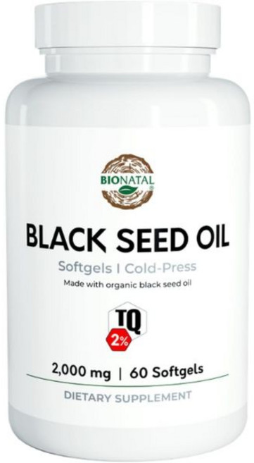 바이오나탈 블랙 시드 오일 소프트젤 2% 티모퀴논TQ 니겔라 사티바 2000mg 검은 참깨씨 씨앗 BioNa, 1개