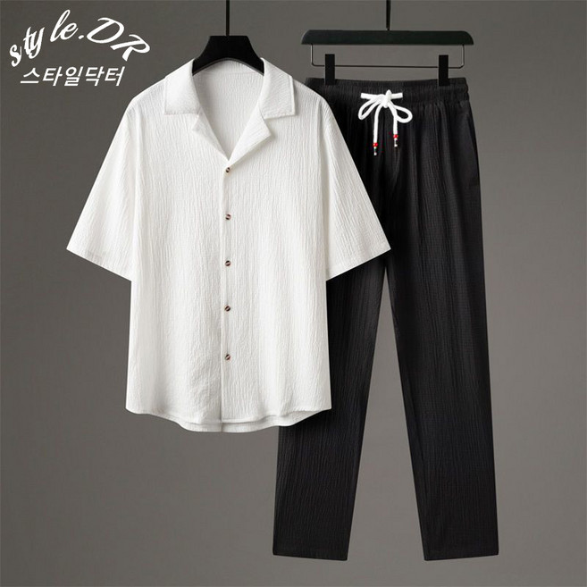 스타일닥터 남자 여름 반팔 셔츠 세트 시원한 얇은 루즈핏 상하의 세트 캐주얼 반팔 셔츠 밴딩 바지 투피스