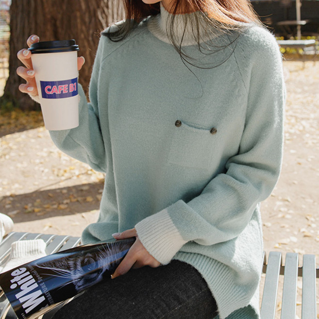 [마이더스비] 모노 반목 배색 니트