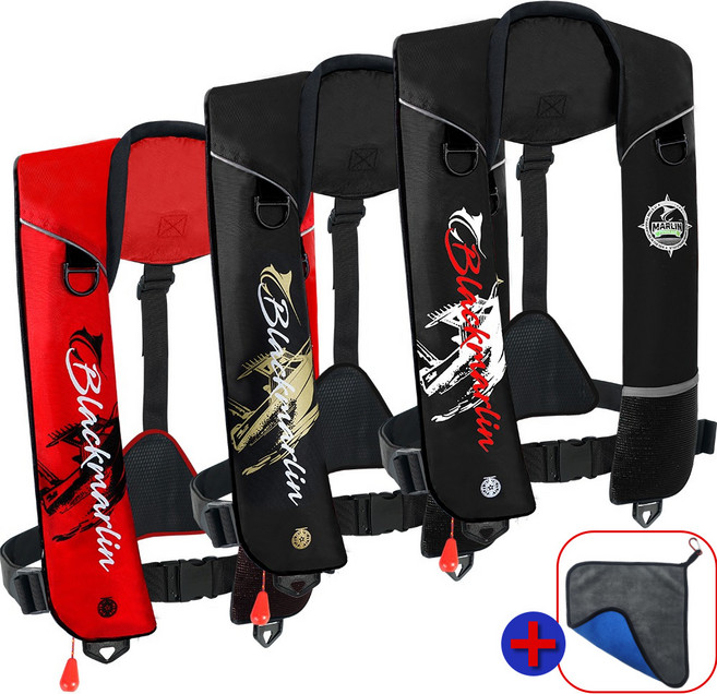 블랙마린 기본형 자동팽창식 구명조끼 KC FREE 수분감지식 국내생산 낚시, 블랙(레드)