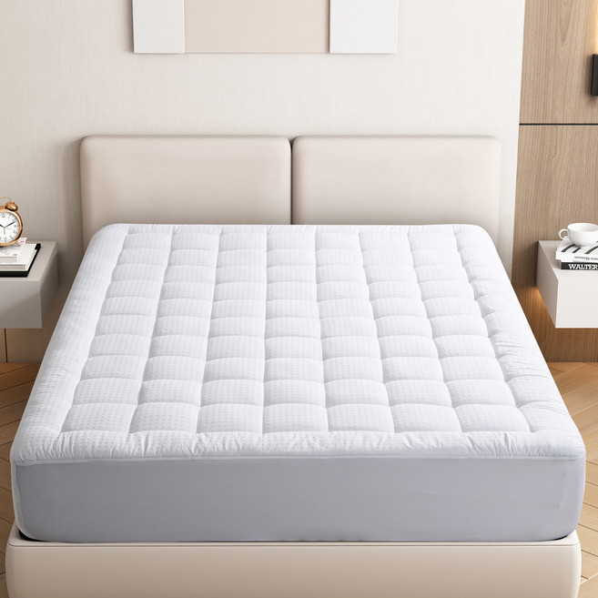 잠자리 호텔식 60수 순면 매트리스 커버, 흰색