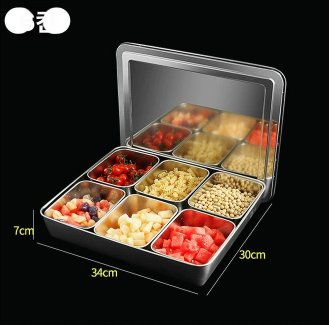 조미료통 사각 스텐 양념통 반찬통 밧드 용기 일반형, 초두꺼운 일본식 6칸 스푼6개포함, 1개, 기본 색상