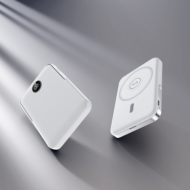RYZO 각도조절 스탠드 내장 마그네틱 보조배터리 20000mAh 무선충전 휴대용 기내반입, 흰색, YM-1164