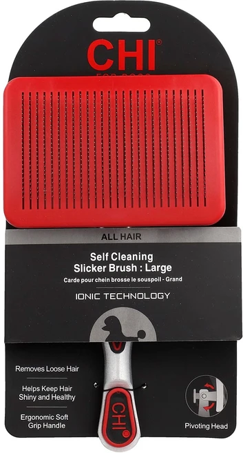 CHI 반려견용 셀프 클리닝 슬리커 브러시 대형 1개입 CFD-77519 - 쿠팡