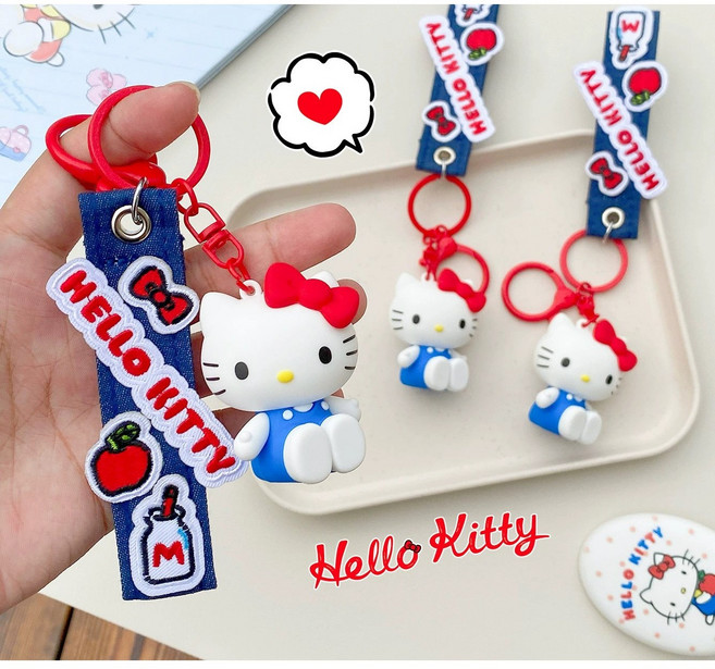 해외 정품 헬로 키티 산리오 아크릴 키링 에어팟 열쇠 가방 고리, 헬로키티 데님, 1개