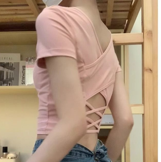 뒤트임크롭티 크롭반팔티