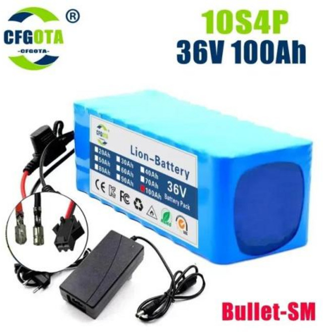 고전력 배터리 36V 배터리 10S4P 100Ah 배터리 팩 1000W 42V 100Ah 전기 자전거 BMS30A 퓨즈 42V 2A 충전기 포함, 1개, 1개입