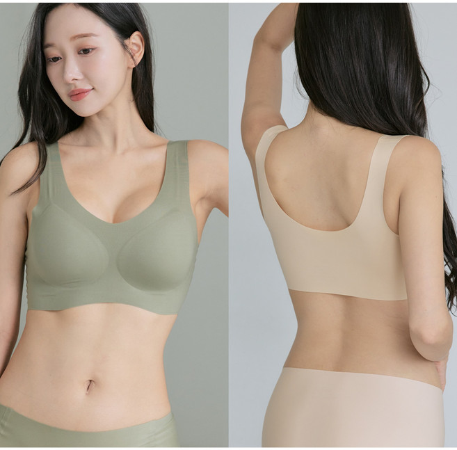 cikicoco 여성 노와이어 패드 일체형 편한 심리스 브라 2P ( S~4XL 빅사이즈 )