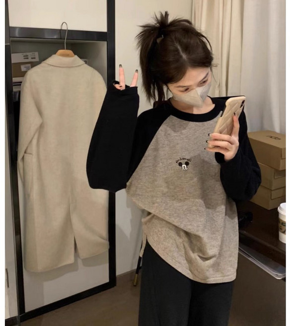 파파무니 여성 캐주얼 체크 라운드넥 긴팔 홈웨어 잠옷 상하의 세트