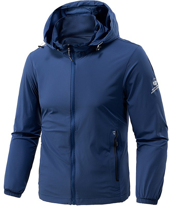 Asure 남성 여름 자외선 차단 탈부착 후드 통기성 래쉬가드 코트, 다크 블루