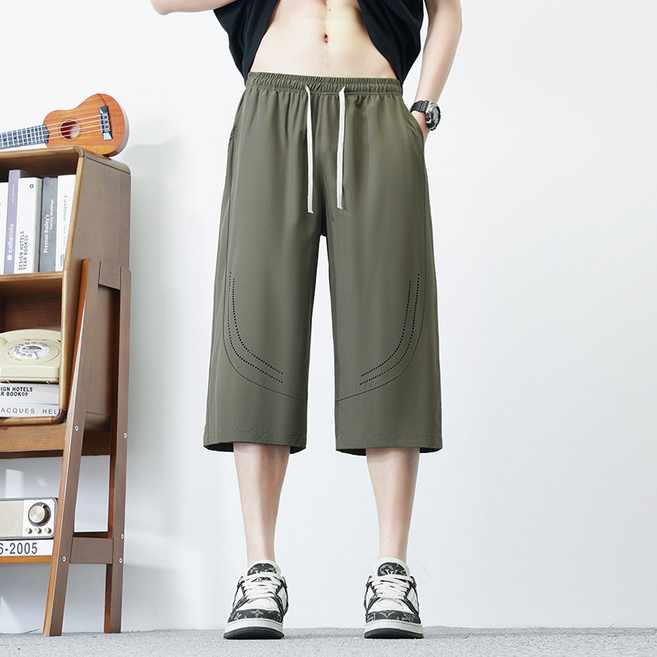 남성용 스트레치 7부 바지 루즈핏 캐주얼 스포츠 반바지 빠른 건조 통기성