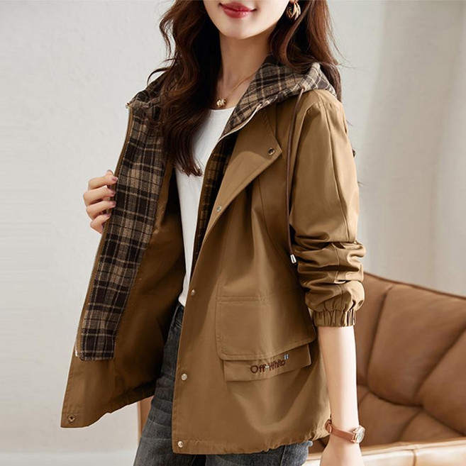 빌리즈빈 여성 봄 이중 체크무늬 집업 후드자켓 5517