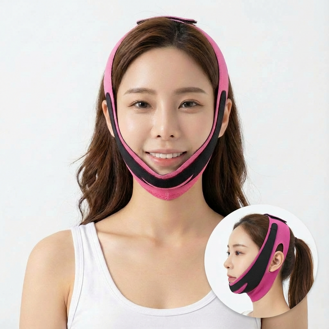 에벤 V라인 턱살 얼굴 리프팅밴드, 1개, 핑크블랙