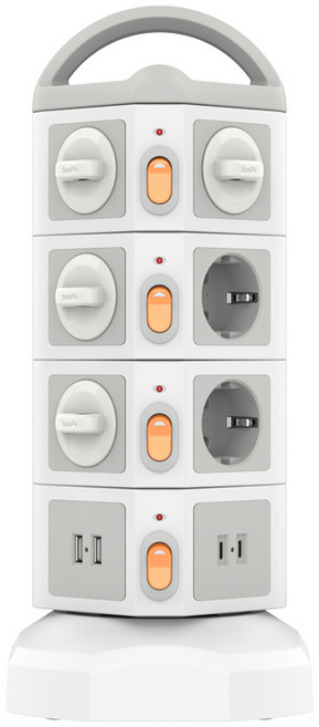 Soopii 4000W고용량 14구 USB 멀티탭 배선차단 캠핑 타워 안전 멀티콘센트 2M TPS14, 1개, 상세페이지 참조