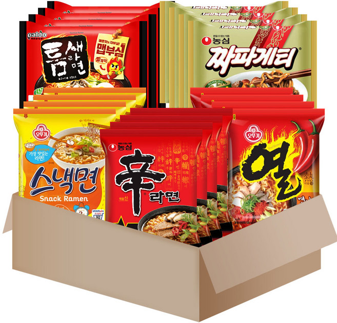 봉지라면세트 5종 20개(신라면4+열라면4+짜파게티4+스낵면4+틈새라면4), 1세트