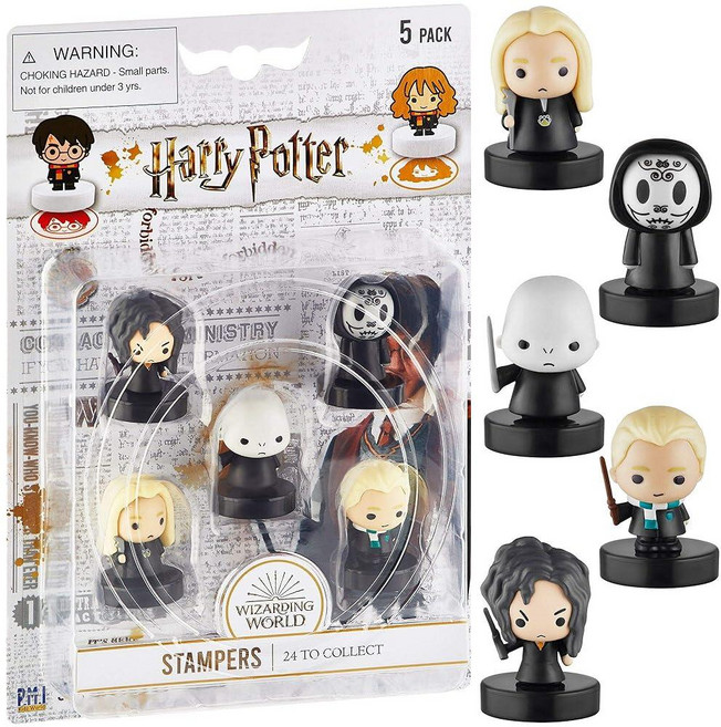 PMI 셀프 잉크 해리 포터™ 스탬퍼 5개 세트 - 해리 포터 선물 수집품 파티 장식 케이크 토퍼 - 죽음을 먹는 자 볼드모트 루시우스 말포이 등 6.4cm(2.5인, B