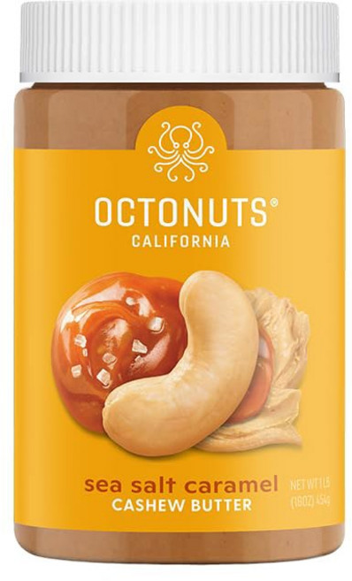 옥토넛 드라이 로스팅 퓨어 아몬드 너트 버터 16단위온스 크리미 텐 프리 코셔 팔레오 비 GMO 단일 성분, Sea Salt Caramel Cashew, 1개, 454g