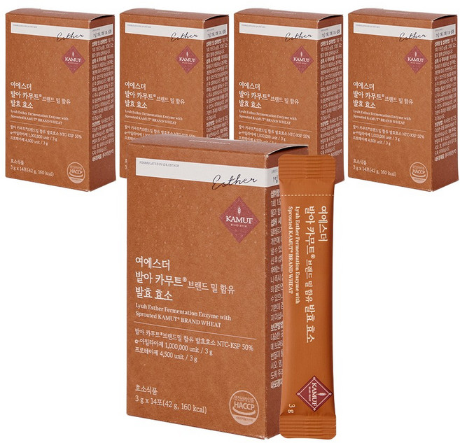 [본사직영] 여에스더 발아 카무트® 브랜드 밀 함유 발효효소(100만 unit 효소역가) 국민영양 프로젝트, 5박스, 14회분