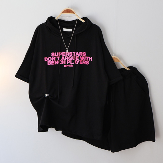 반팔 후드 티셔츠 반바지 스타 트레이닝 세트