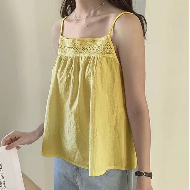 純棉刺繡吊帶背心，春夏季寬鬆外穿內搭上衣