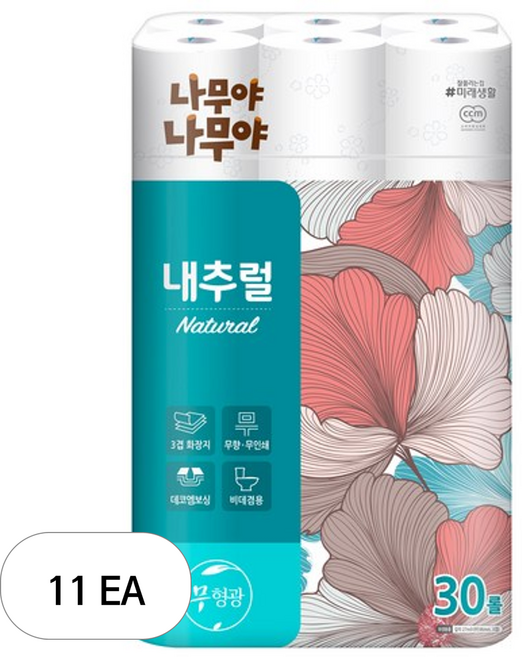 나무야나무야 내추럴 3겹 고급롤화장지, 27m, 30롤, 11개