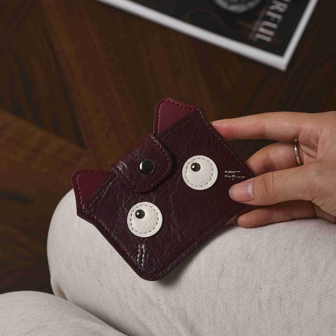 시웨이 초경량 고양이 눈모양 미니가죽 동전 카드지갑 교통카드 케이스