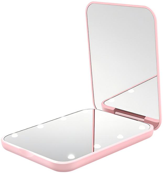 LED 접이식 화장거울 화장거울 거울 휴대용 미니 거울 화장손거울, 1개, 분홍색