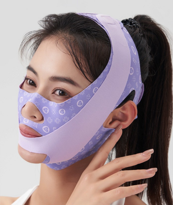 UMOON 2단 브이라인 리프팅밴드 고탄성 턱밴드 얼굴 붓기 제거 이중턱 / 턱살 개선 V라인 슬리밍 탄력 관리 360도 풀커버 마스크, 1개, 연보라