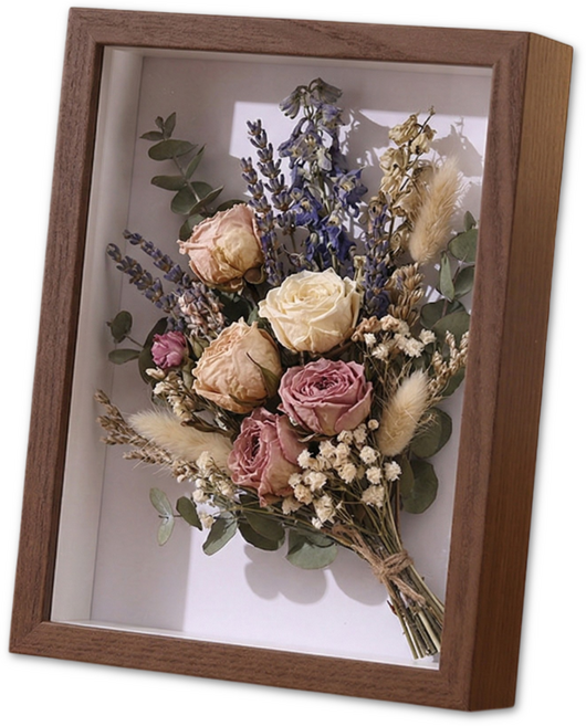 푸뚜로 부케말리기 부케액자 드라이플라워 말린꽃보관 결혼선물 원목 입체액자, 1개, 월넛