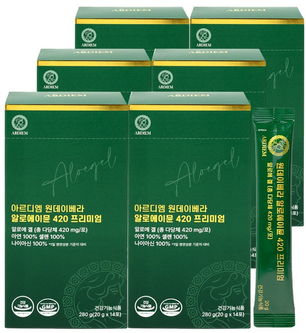 아르디엠 원데이베라 알로에이뮨 420 프리미엄 알로에겔 면역력 젤리스틱 20g x 14포, 6박스, 14회분