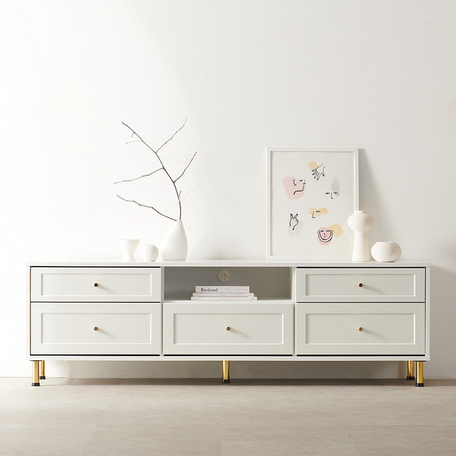 스칸디무드 카베르 1800 TV다이 티비다이 높은 거실장, 크림화이트