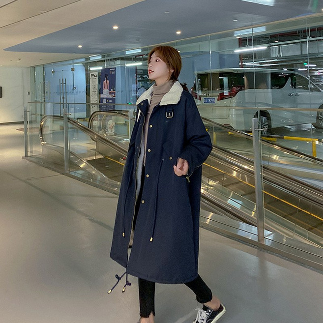 AOKADA 여성 겨울 오버핏 양털 야상 롱패딩 점퍼 하이넥 뽀글이 롱코트