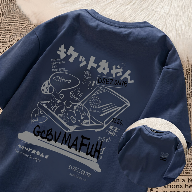 男生印花寬鬆短袖T恤 大尺碼上衣