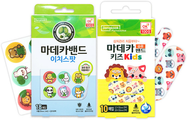 동국제약 마데카 습윤밴드 키즈 10매입 + 마데카밴드 이치스팟 18매입 캐릭터밴드 어린이밴드 유아밴드, 1세트, 2개입