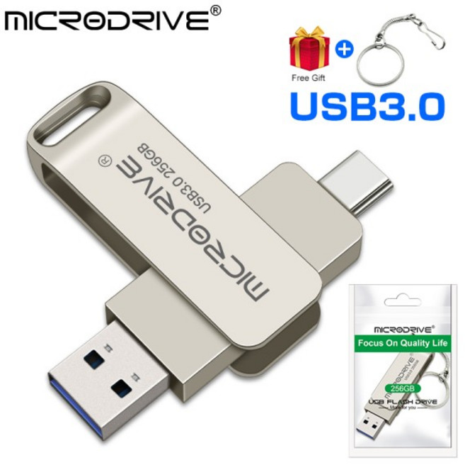 휴대 전화용 2 in 1 TYPE-C USB 3.0 플래시 드라이브 64GB 회전식 검정색 메모리 스틱 128GB 256GB 펜 Pend, [01] 64GB, 02 64GB