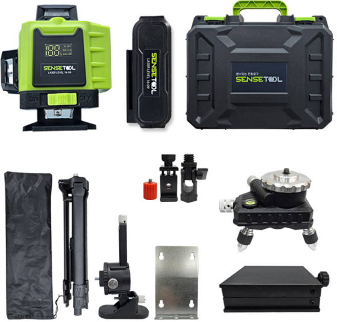 센스툴 16-09 공사장 작업 측정기 레이저레벨기 수직 수평 사선 셀프 삼각대포함, 1개
