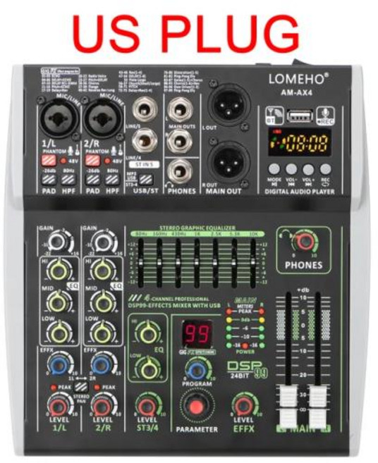 오디오인터페이스 배이비페이스 인터페이스 LOMEHO 미니 사운드 믹싱 콘솔 블루투스 99 DSP 효과 USB 컴퓨터 재생 및 레코드 오디오 믹서 4 채널, 2) 4 channel US PLUG